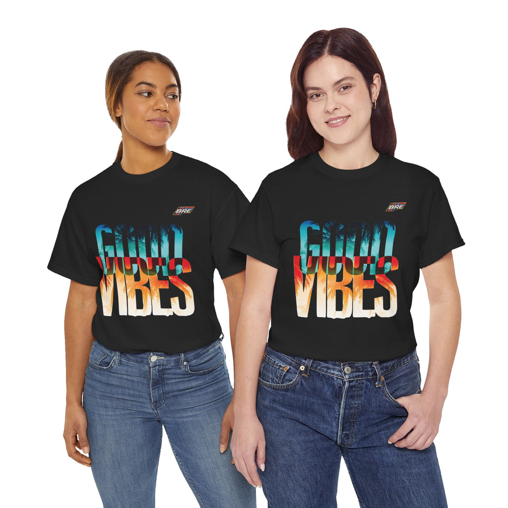 Good Vibes Graphic Tee — Sunset Palm Beach Retro T-Shirt