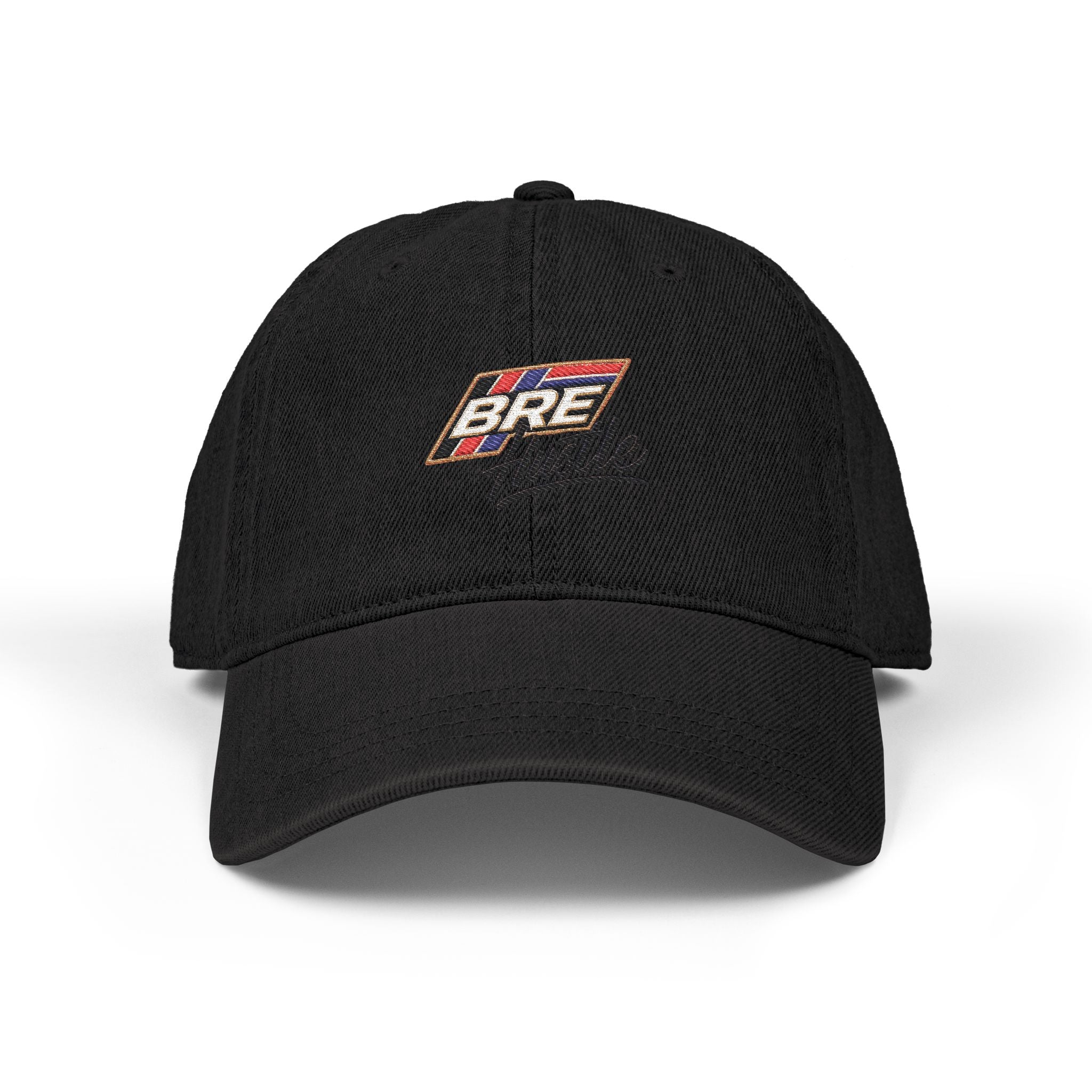Embroidered 'BIRE' Patch Denim Hat – Retro Flag Logo Baseball Cap