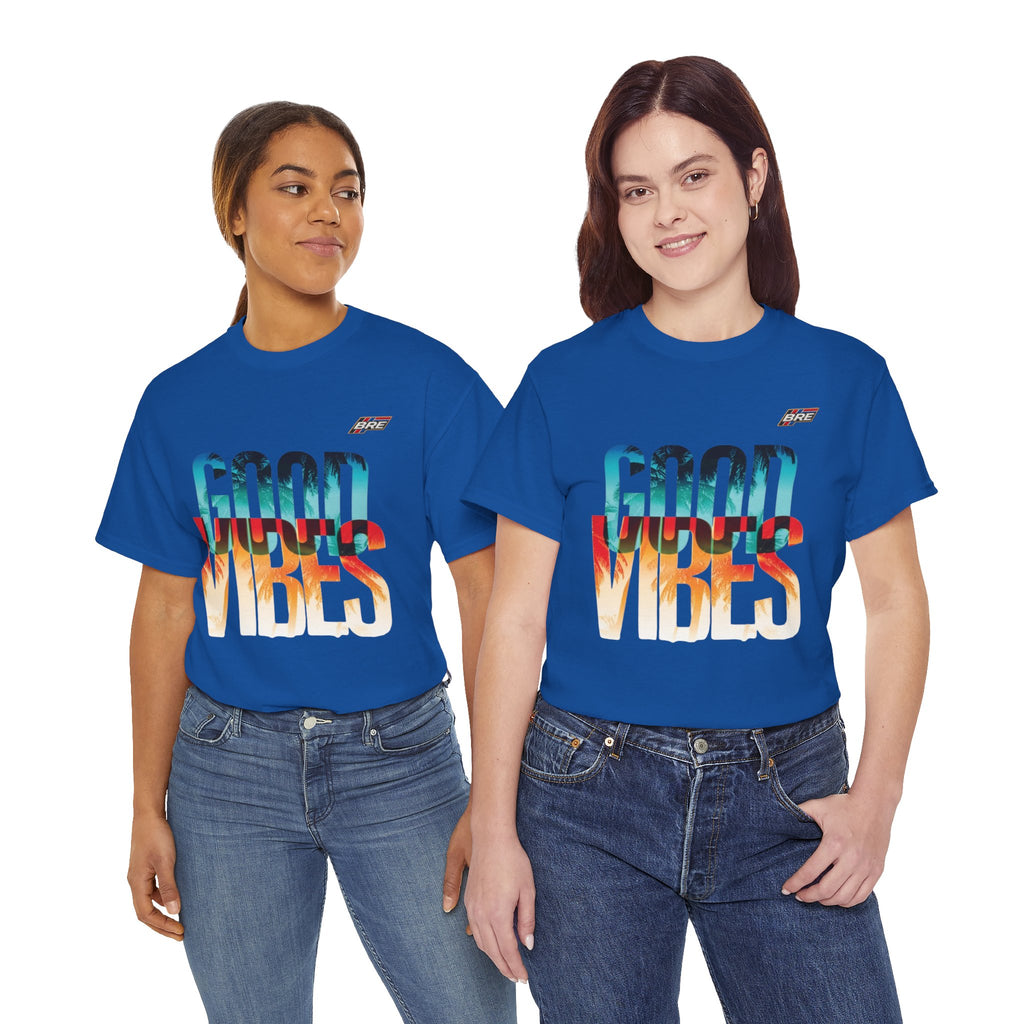 Good Vibes Graphic Tee — Sunset Palm Beach Retro T-Shirt
