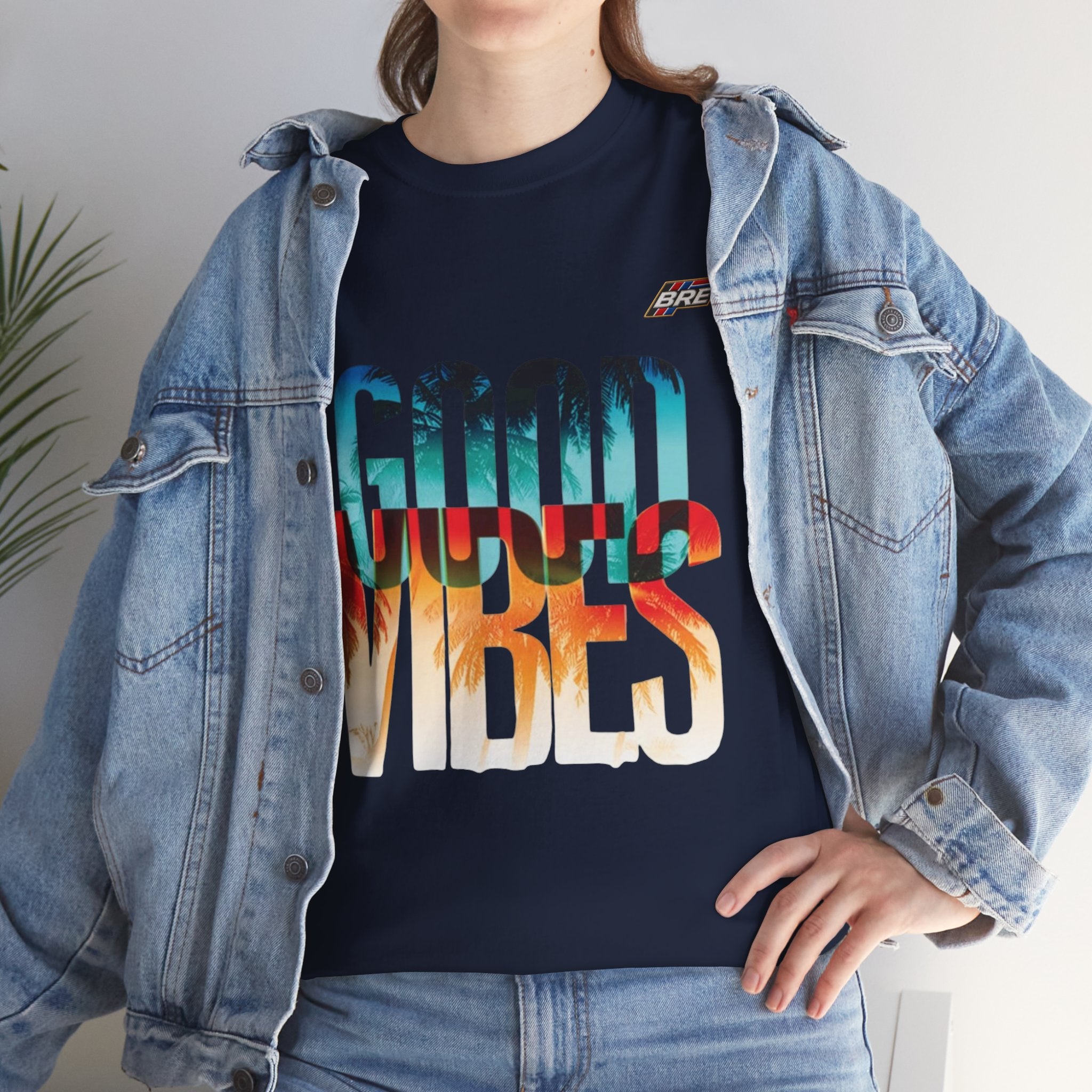 Good Vibes Graphic Tee — Sunset Palm Beach Retro T-Shirt