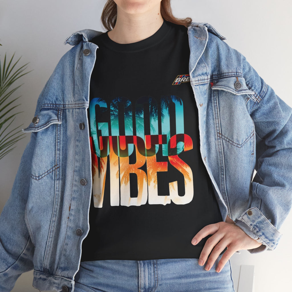 Good Vibes Graphic Tee — Sunset Palm Beach Retro T-Shirt