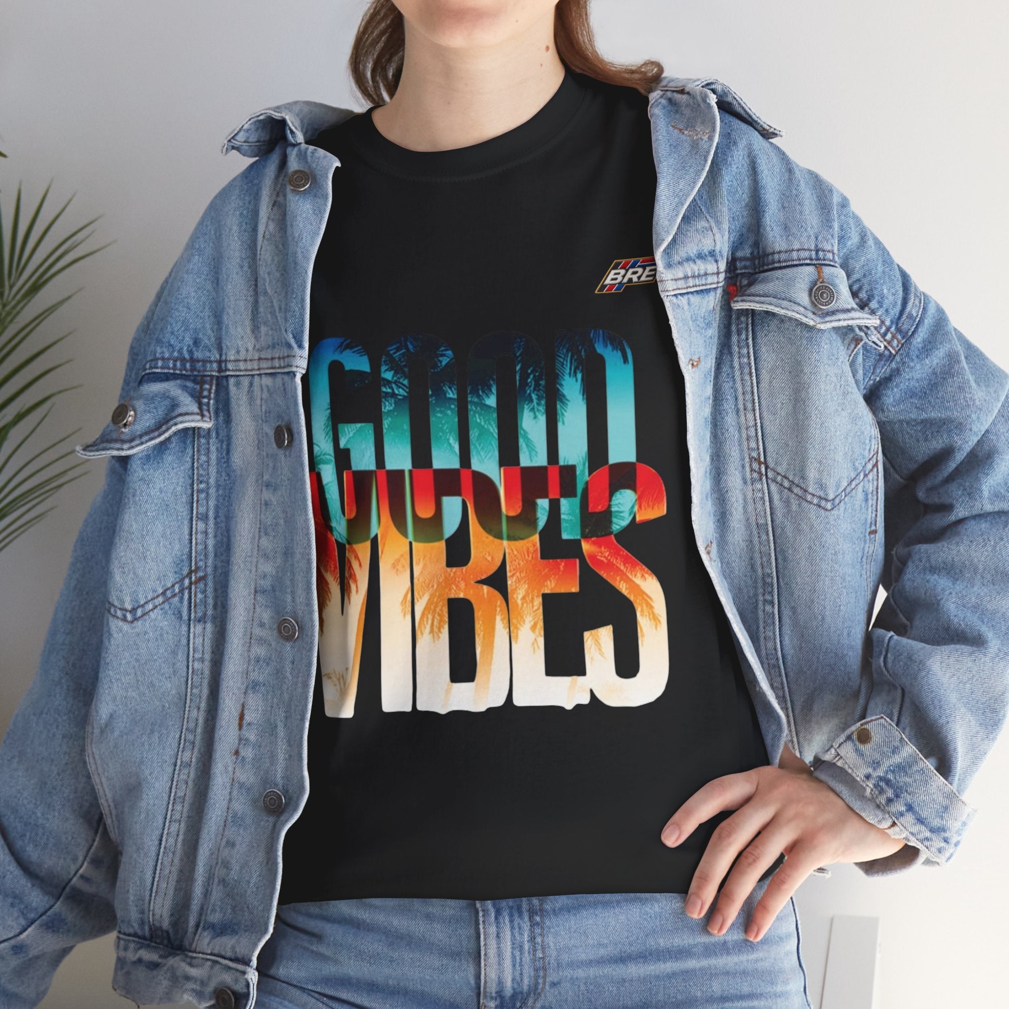 Good Vibes Graphic Tee — Sunset Palm Beach Retro T-Shirt
