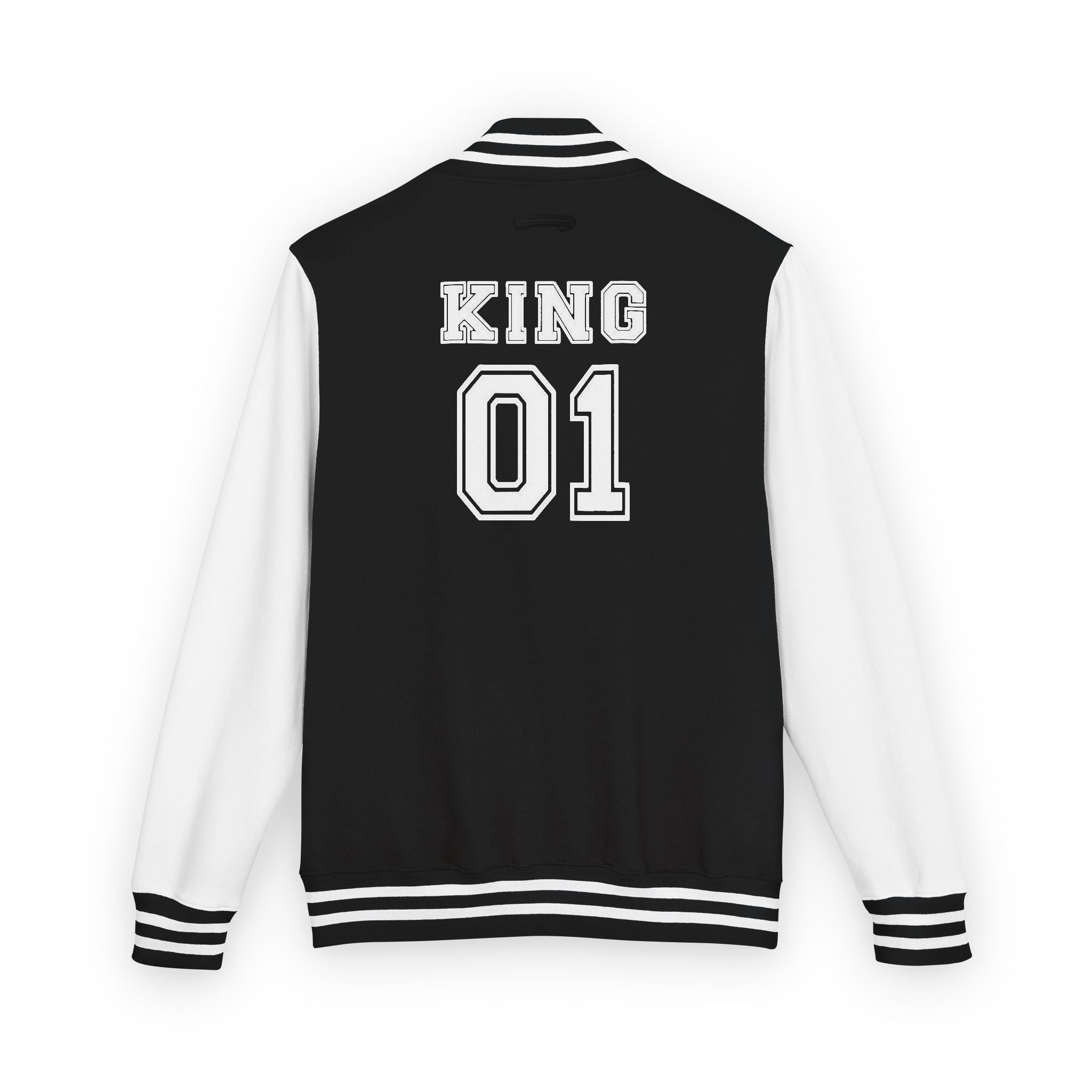 Letterman Jacket — 'KING 01' Varsity Style Black & White Bomber