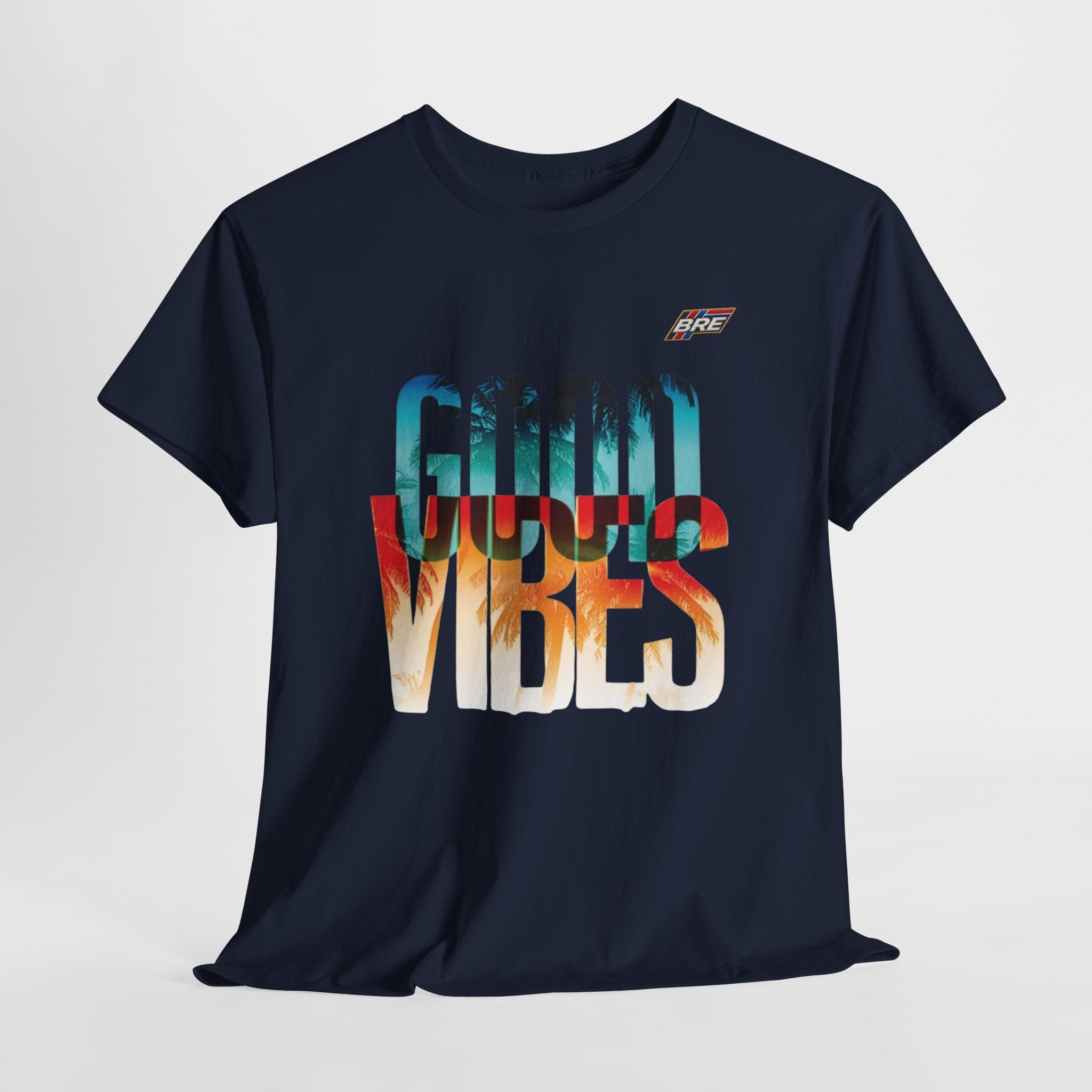 Good Vibes Graphic Tee — Sunset Palm Beach Retro T-Shirt