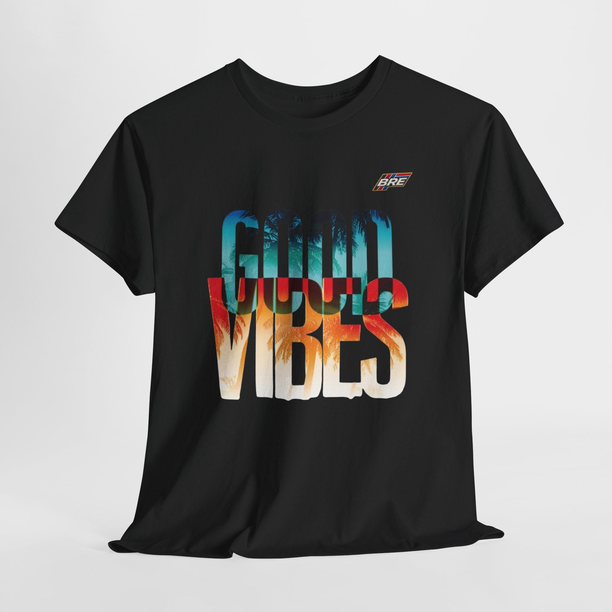 Good Vibes Graphic Tee — Sunset Palm Beach Retro T-Shirt