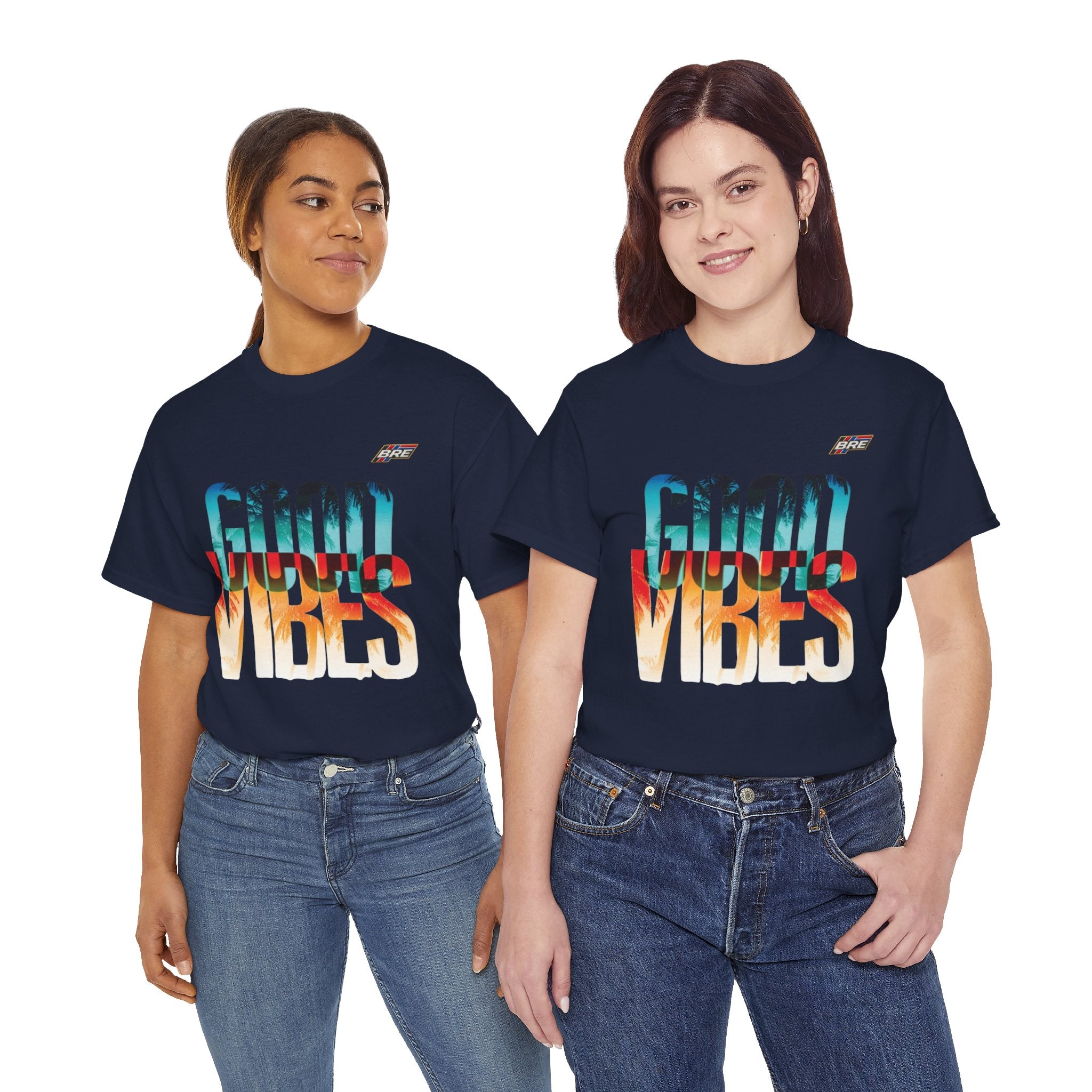 Good Vibes Graphic Tee — Sunset Palm Beach Retro T-Shirt