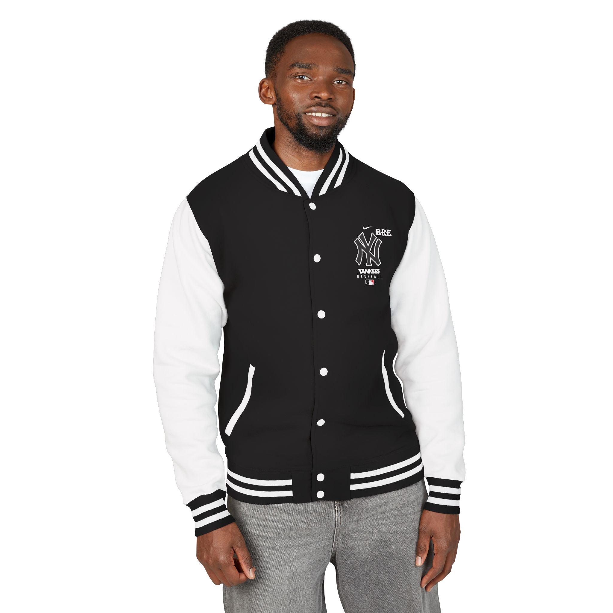 Letterman Jacket — 'KING 01' Varsity Style Black & White Bomber